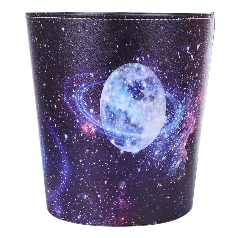 Scakbyer 10L/2.64 Gallon PU Leather Trash Can Waterproof Decorative Paper Basket for Bedroom Living Room - Starry Sky - Image 2